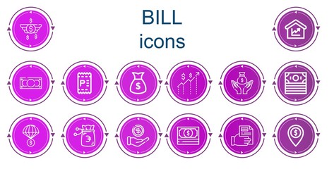 Editable 14 bill icons for web and mobile