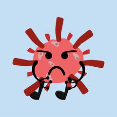 Illustration vector graphic of cute angry bacteria isolated on light blue background. Bacteriology concept design. Cute cartoon germ in flat style design. vector illustration EPS10.