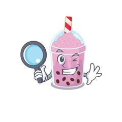 Smart Detective of taro bubble tea mascot design style with tools