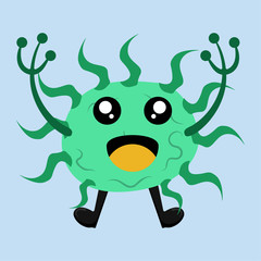 Fototapeta premium Illustration vector graphic of cute happy bacteria isolated on light blue background. Bacteriology concept design. Cute cartoon germ in flat style design. vector illustration EPS10.