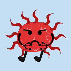 Illustration vector graphic of cute angry bacteria isolated on light blue background. Bacteriology concept design. Cute cartoon germ in flat style design. vector illustration EPS10.