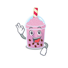 Taro bubble tea mascot design style with an Okay gesture finger