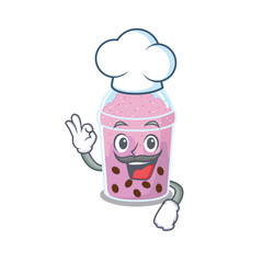 Taro bubble tea chef cartoon design style wearing white hat