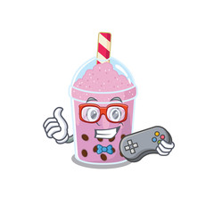 Mascot design concept of taro bubble tea gamer using controller