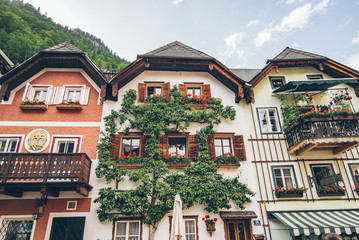 Hallstatt, Austria - June 15, 2019: central tourist city square