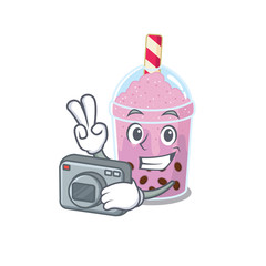 taro bubble tea mascot design as a professional photographer working with camera
