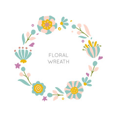 Hand drawn vector floral frame template. Botanical illustration with space for text. Decor for invitations, greeting cards, posters, design elements.