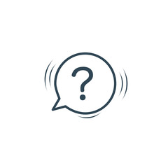 Shaking chat bubble and question mark. FAQ icon woth chat bubble. Communication concept. Stock vector illustration isolated on white background.