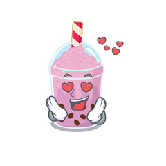 Cute taro bubble tea cartoon character has a falling in love face