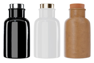 3d render illustration of small bottles mockups isolated on white background