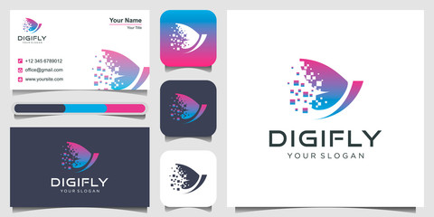 Abstract Butterfly with pixel concept. simple Vector logo illustration. This logo suitable for beauty cosmetic logo. logo design, 3 favicons and business card Premium Vector.