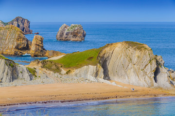 Amazing coast with incredible cliffs near the village of Liencres. Cantabria. Northern coast of...