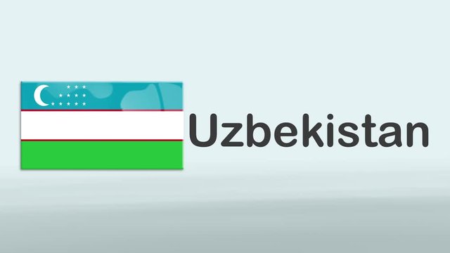 3d Presentation promo intro in white background with a colorful ribon of the flag and country of Uzbekistan