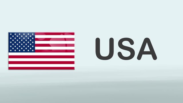 3d Presentation promo intro in white background with a colorful ribon of the flag and country of USA