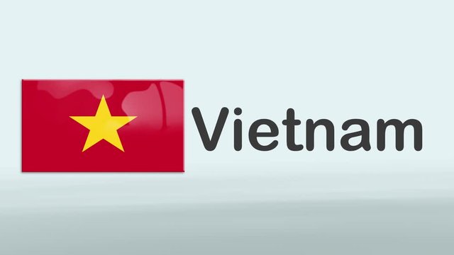 3d Presentation promo intro in white background with a colorful ribon of the flag and country of Vietnam