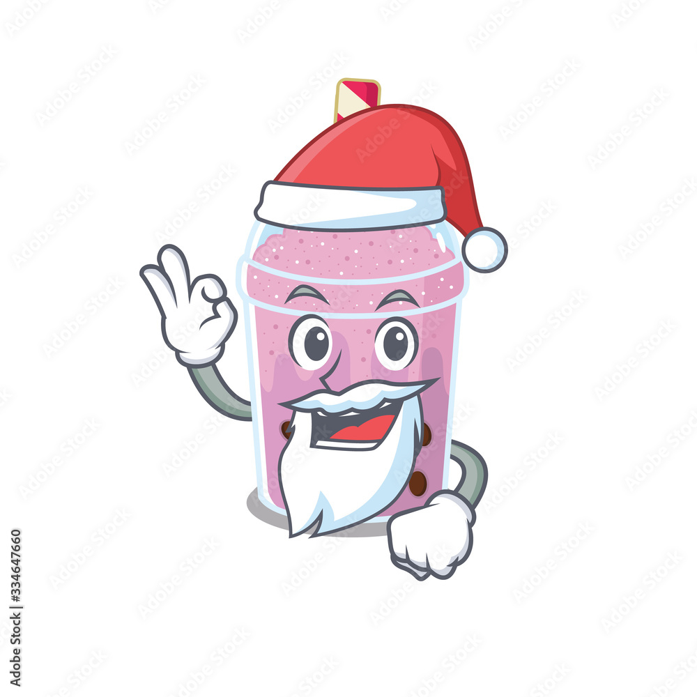 Poster Taro bubble tea Santa cartoon character with cute ok finger