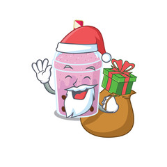 Cartoon design of taro bubble tea Santa with Christmas gift