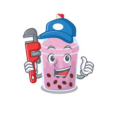 Taro bubble tea Smart Plumber cartoon character design with tool
