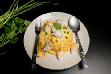 Omelette with crab meat isolated 