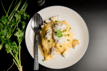 Omelette with crab meat isolated 