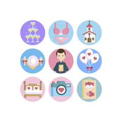 Wedding icons vector illustrations set.