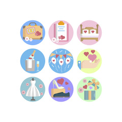 Wedding icons vector illustrations set.