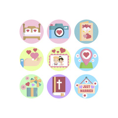 Wedding icons vector illustrations set.