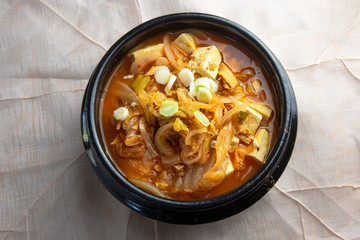 Korean stew with fermented kimchi and Tuna called Chamchi Kimchi Jjigae
