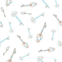 Obraz premium Watercolor vintage keys pattern. Seamless background with old hand drawn keys.