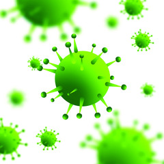 Design of a coronavirus outbreak with a viral cell in microscopic form. Vector illustration template on the topic of a dangerous SARS epidemic for an advertising banner or leaflet.