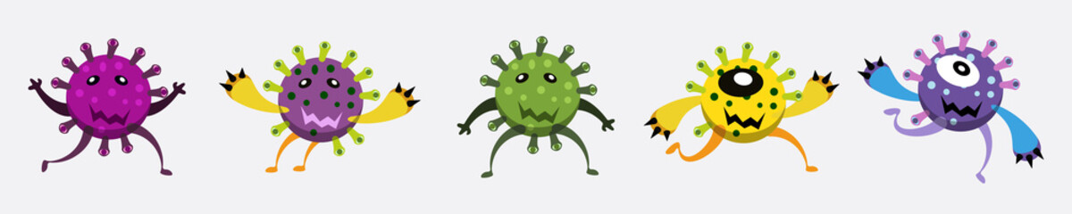 Illustration vector graphic of cute bacteria character running set collection. Vector cartoon illustration of a virus, bacteria. Simple vector illustration EPS10 isolated on white background.