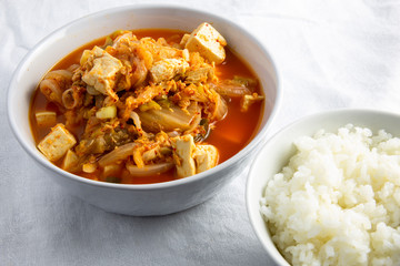 Korean stew with fermented kimchi and Tuna called Chamchi Kimchi Jjigae