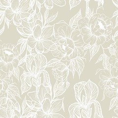 Seamless pattern with white colors on a cream beige background