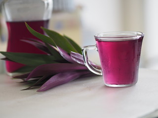 Herbal juice in clear glass Tradescantia spathacea purple color