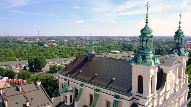 Lublin, Poland - Facade of St. John the Baptist Cathedral - archikatedra Sw. Jana Chrzciciela - in historic old town quarter