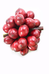 close up of fresh coffee beans isolated on white background