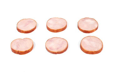 Slices of tasty chicken meat , isolated on white background