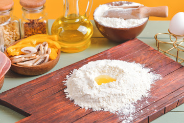 Ingredients for tasty pizza on table