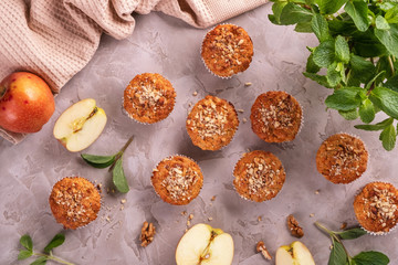 Delicious and healthy muffins with apples, oatmeal and cinnamon