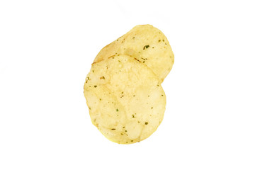 Tasty potato chips isolated on white background