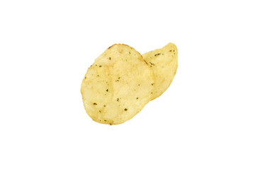 Tasty potato chips isolated on white background