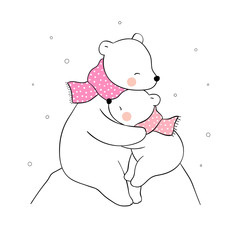 Draw mom polar bear and baby hug with love For mother'day.