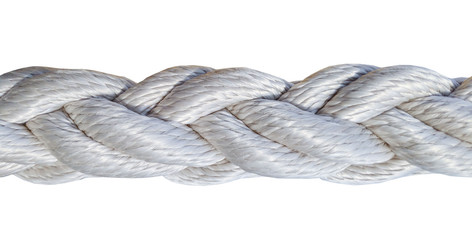 Very thick nylon rope close-up isolated on a white background
