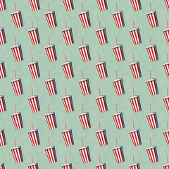 softdrink cup fast food retro seamless pattern