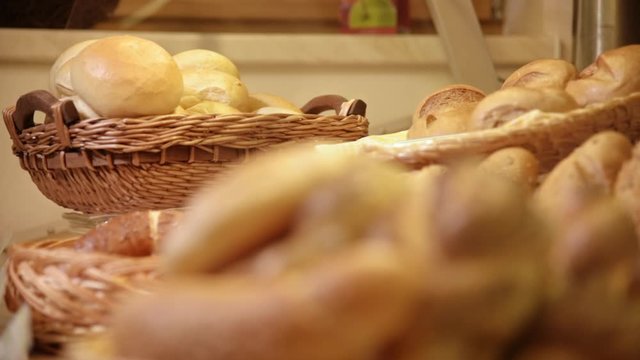 fresh baked goods in baskets.