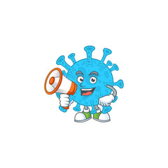 A picture of coronavirus backteria cartoon design style speaking on a megaphone