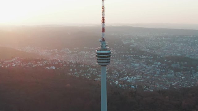 Aerial shot of the TV Tower in Stuttgart, Germany