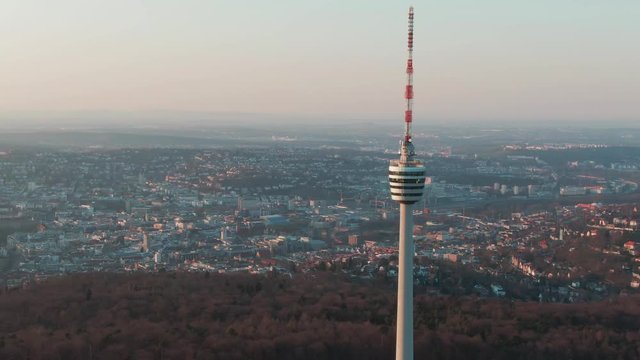 Aerial shot of the TV Tower in Stuttgart, Germany