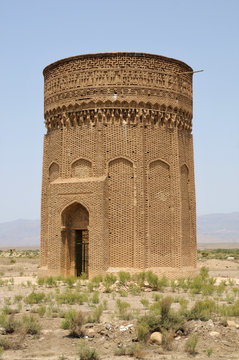 Burcu Mihmandust Mausoleum is located in Damgan, Iran. The tomb was built in the 11th century during the Great Seljuk period. There are motifs made of bricks at the top of the tomb.