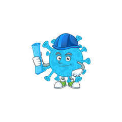 Talented Architect coronavirus backteria cartoon design style having blue prints
